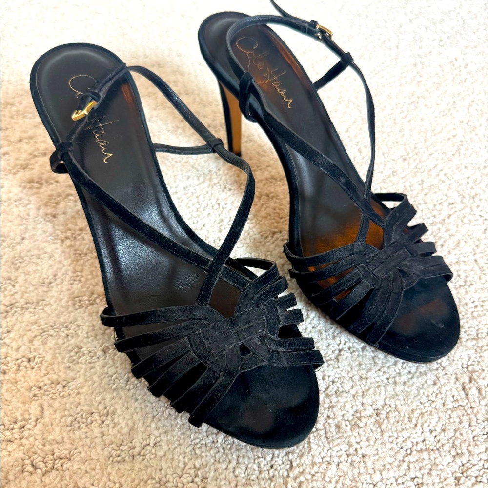 Cole Haan Air Black Leather Strappy Gorgeous Sling Back Heels Sandal